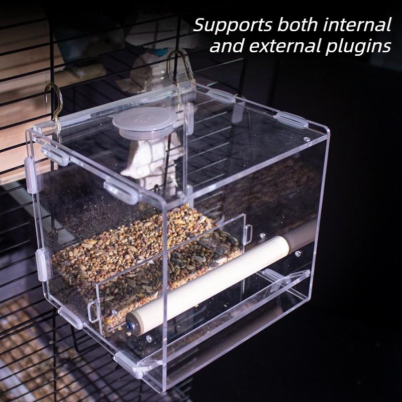 Hanging Parrot Cage Feeder Acrylic Splash-Proof Pet Bird Feeding Box Transparent Parrot Food Box Bird Cages Feeder Container