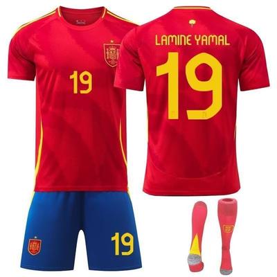 2024-25 Spain Home #19 LAMINE YAMAL Sport Training Jersey Set with Socks Teens Kids Adults Custome Name Football Kits