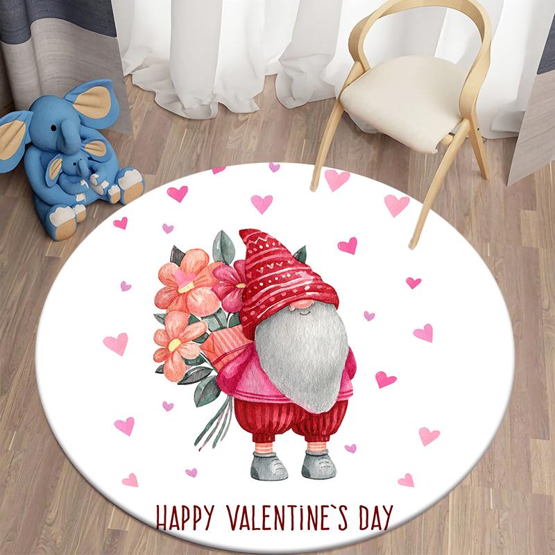 Valentine's Day Kawaii Printed Circular Carpet Home Living Room Bedroom Carpet Floor Decoration Anti Slip Floor Mat