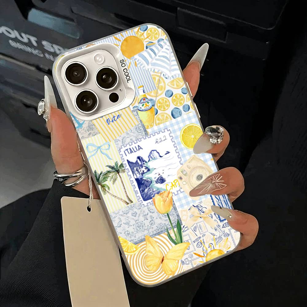 

S-Seaside Scenery Wine Lemon Phone Case For IPhone 17 Air 16 15 14 13 12 11 Pro Max White Sliver Hard Cover iPhone17Air