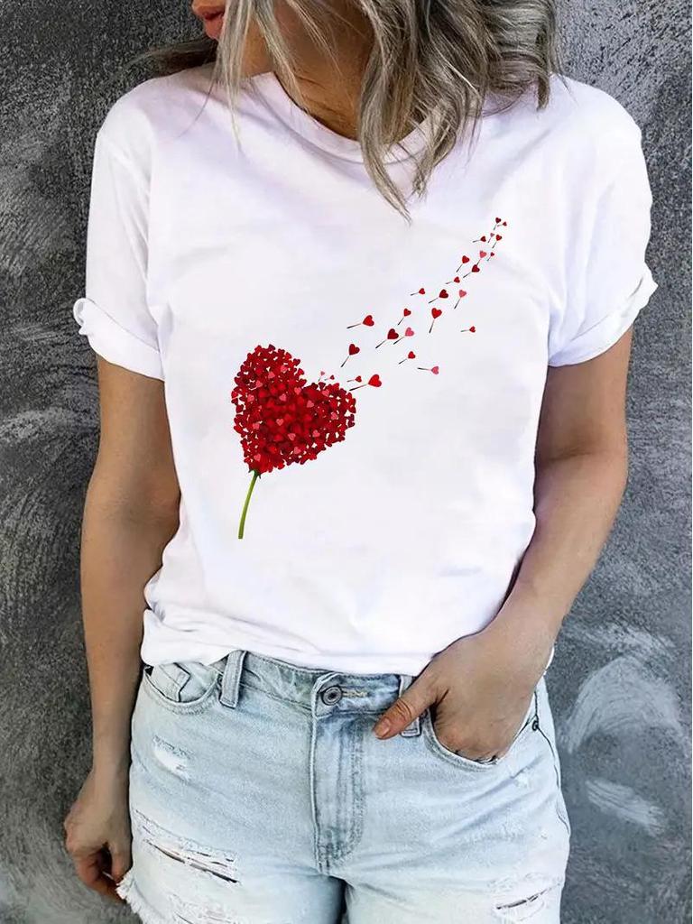 TEMU Valentine's Heart Women's Short Sleeve Crew Neck Top