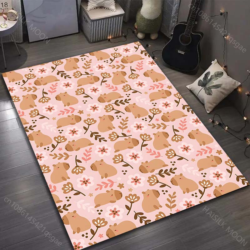 1PC Cute Capybara Print Cartoon Carpet for Living Room Bedroom Doormat Decor Sofa Table Area Rug Non-slip Floor Mat for Gifts