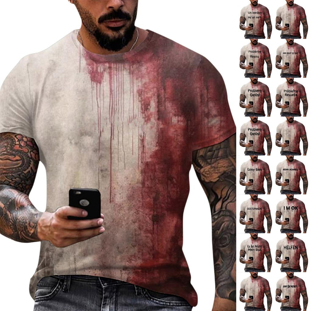 Pánské tričko s krátkým rukávem s potiskem Halloweenu, s kulatým výstřihem, bavlněného vzhledu