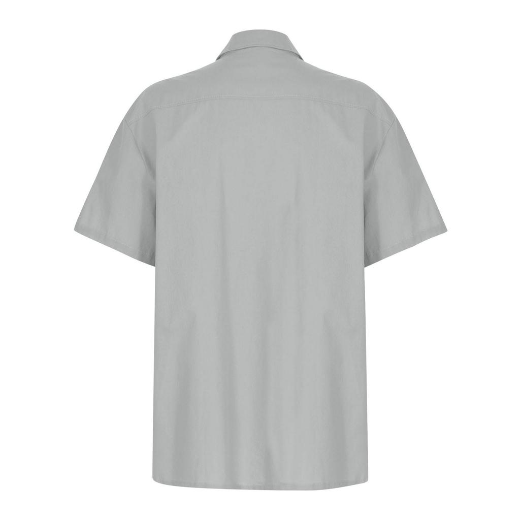 Sommer Herre Krage Lomme Kortarmet Cardigan Ensfarget Skjorte Topp