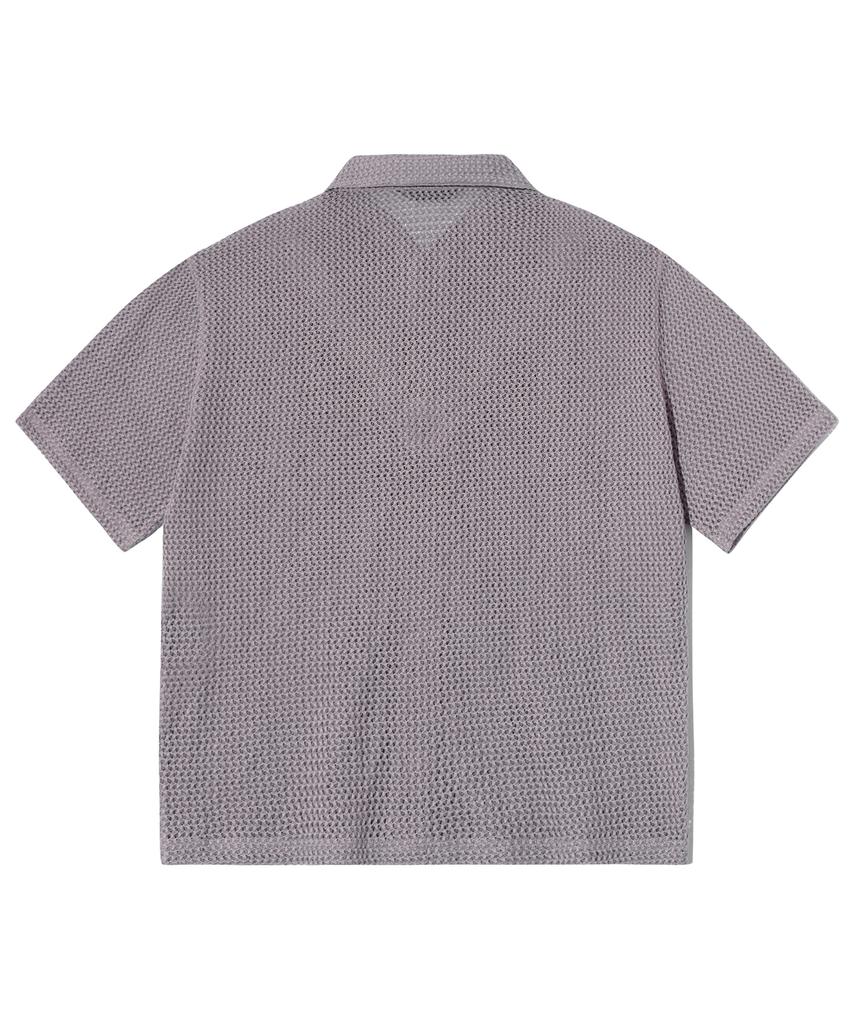 TRILLION Oversized Crochet Net Collar Short Sleeve Knit (Lavender)