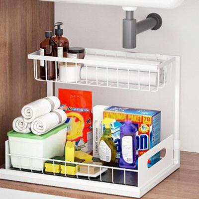 Kitchen Storage Rack Multi-Use Two-tier High Fence Under Sink Organizer Bathroom Pull Out Cabinet Seasoning Jars Storage Shelf
