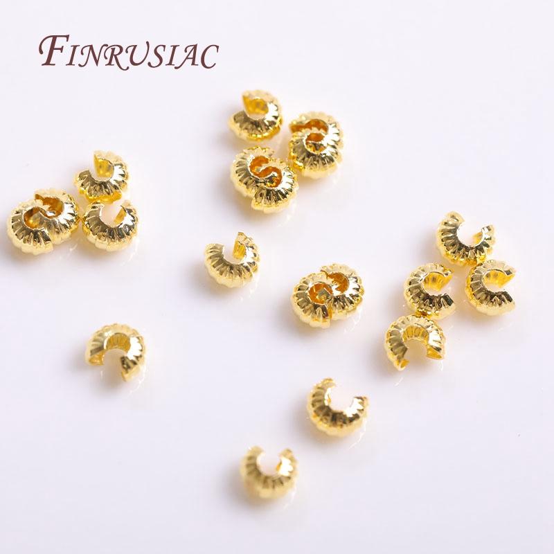 Strip Pattern Crimp Accessories Stopper Beads DIY Jewelry Making Findings 14K/18K Gold Plated 4MM Round Crimp Bead Covers