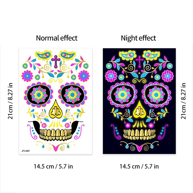 Mexico Day of the Dead Luminous Facial Tattoo Sticker Halloween Party Decoration Halloween Dress Up Day of the Dead DIY Party