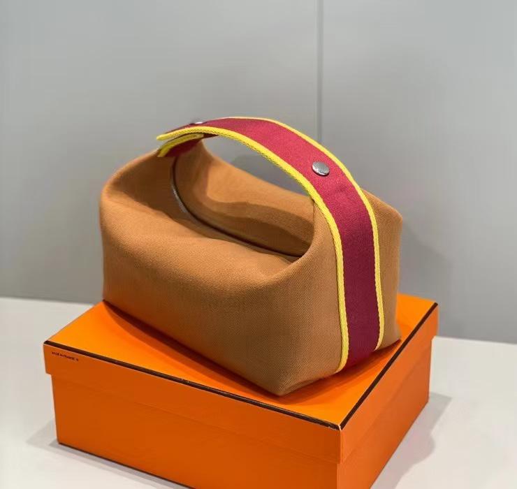 2025 Contrast Color Canvas Lunch Bag & Toiletry Cosmetic Handbag - Women's One-Shoulder Large Capacity