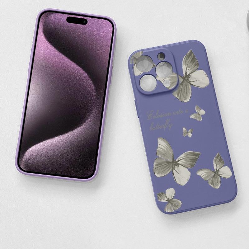 Měkký kryt na telefon s motýlkem pro iPhone 16 15 Pro Max 14 13 Samsung S24 S23 FE S22 Ultra A54 A53 Xiaomi 13T Redmi Note 12 11 TPU pouzdro odolné proti nárazům