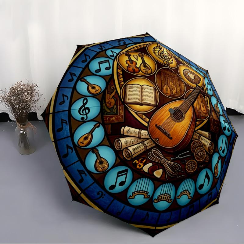 Musical Instruments Harmony pattern umbrella, portable and foldable design, 8 ribs, a casual accessory for Halloween, Christmas, and birthday gifts.