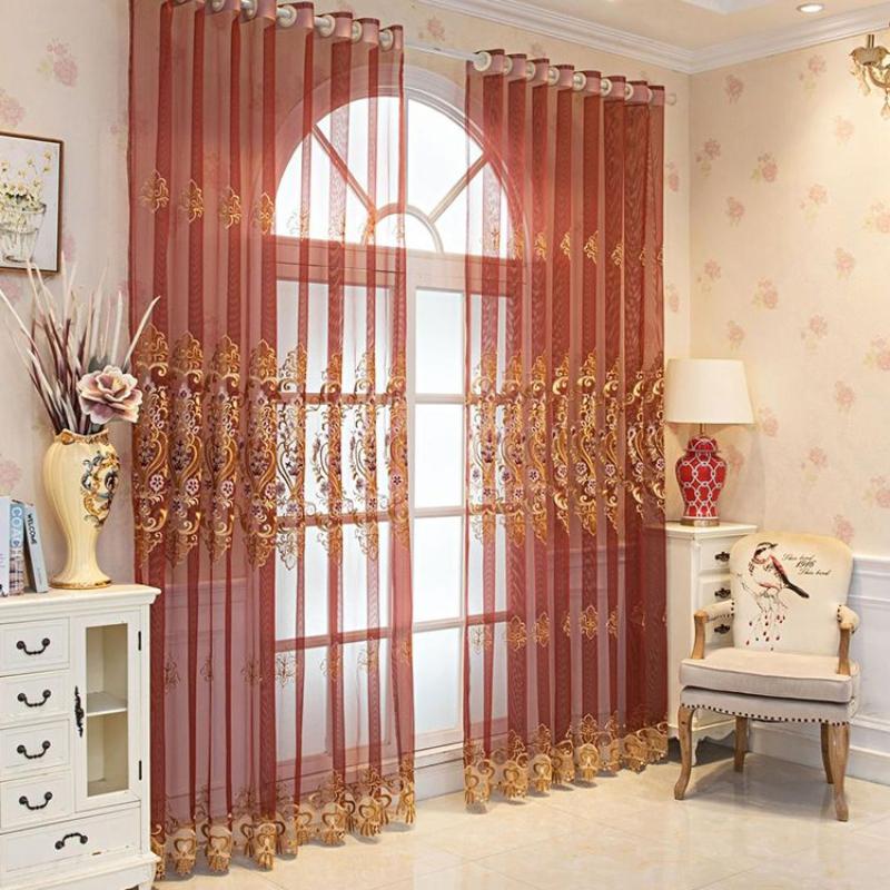 Perdele cu model din frunze de tifon brodate din poliester - Panouri cu buzunare pentru tije de filtrare a luminii pentru diferite tipuri de camere, draperii decorative pentru toate anotimpurile