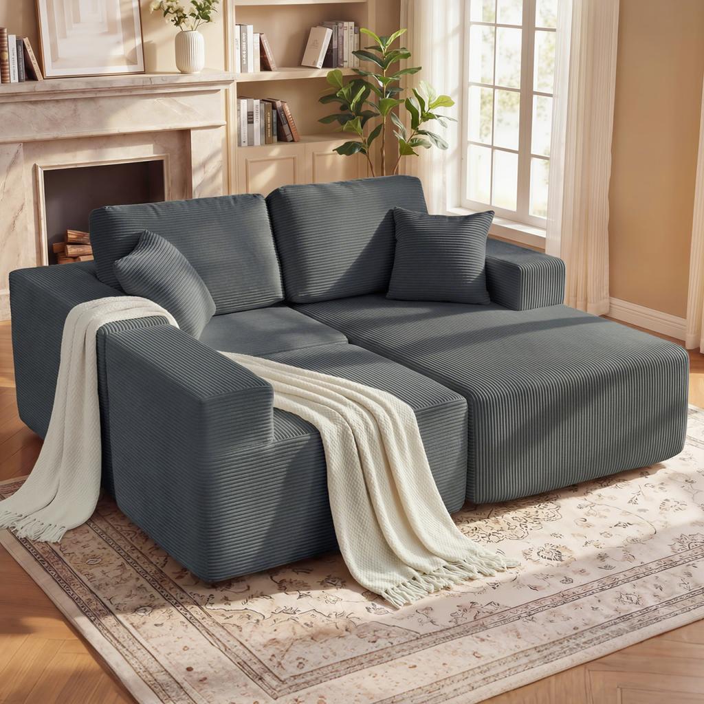 Modular Corner Sofa, L-Shaped Sofa Bed with Deep Seat, Wide Armrests, 2 Cushions, Dark Grey