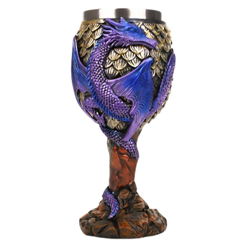 Wine Cup Dragon Embossed High Stem Wine Glass Wine Drinking Cup Resin Goblet for Home Decoration