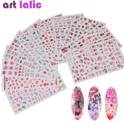 10 Uds mezcla de pegatinas de agua para decoración de uñas, calcomanías de flores, corazón, mariposa de dibujos animados, deslizador de transferencia, herramientas de decoración de manicura