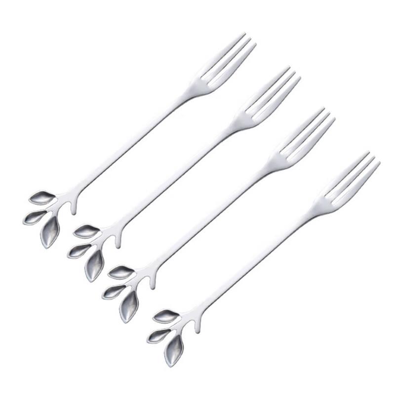 Zhaoran Cute Silver Leaf Fruit Forks (4-Pack)