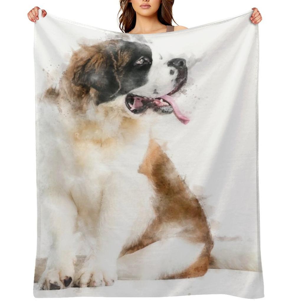 Saint Bernard Watercolour Artwork Throw Blanket Hair Comforter Soft Beds Blankets Sofas Of Decoration Blankets