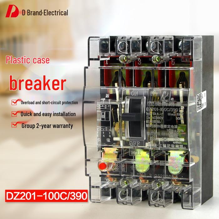 Transparent Plastic Circuit Breaker Air Switch DZ15-100/390, 100A 3P, 63A Three-wire.