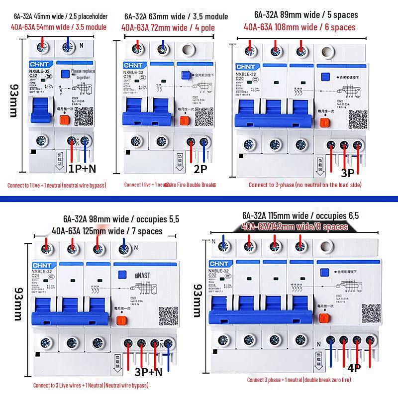 Chint Leakage Protector Circuit Breaker: 2P, 1P3P+N, 4P with Leakage Protection (32A, 20A, 40A, 63A) Air Switch