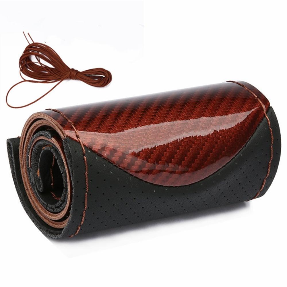 Univerzální kožený potah na volant do auta Pouzdro Sportovní prošívaný Karbonové vlákno Podložka chrániče volantu 37cm 38cm