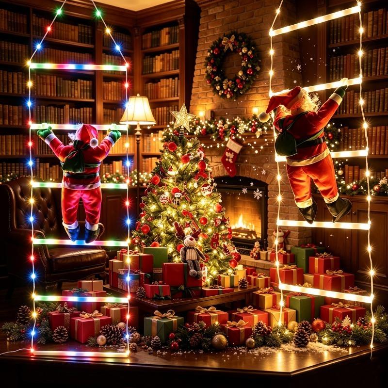 LED Christmas Fairy Lights Ladder Lights with Santa Claus Christmas Tree Lights For Indoor Outdoor Window Garden Home Decoration