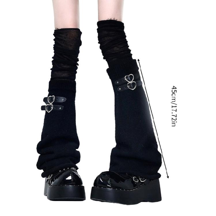 Women Harajuku Punk Flared Foot Covers with Buckled Belt Aesthetic Thigh High Over Knee Leg Warmers Socks Streetwear