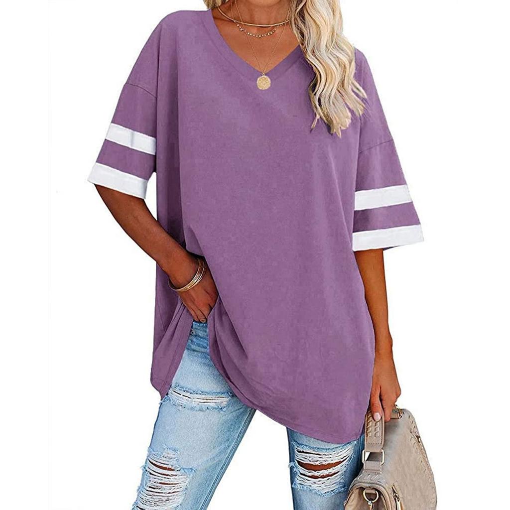 Womens' Fashionable And Casual -color Basic V-neck Short-sleeved Top