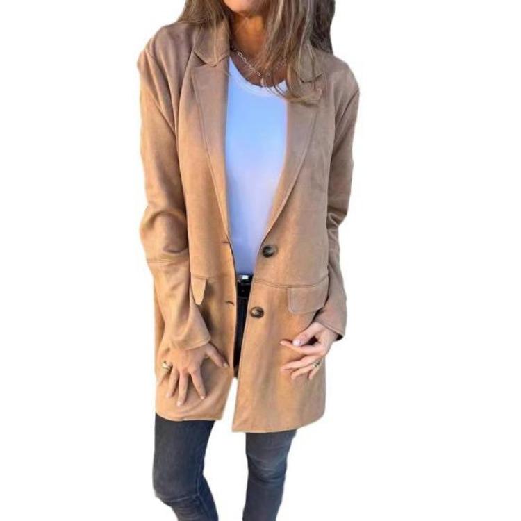 Warm Lady Winter Coat Mid Length Single Breasted Turn Down Collar Long Sleeves Pure Color Fake Pocket Outerwear Jacket Overcoat