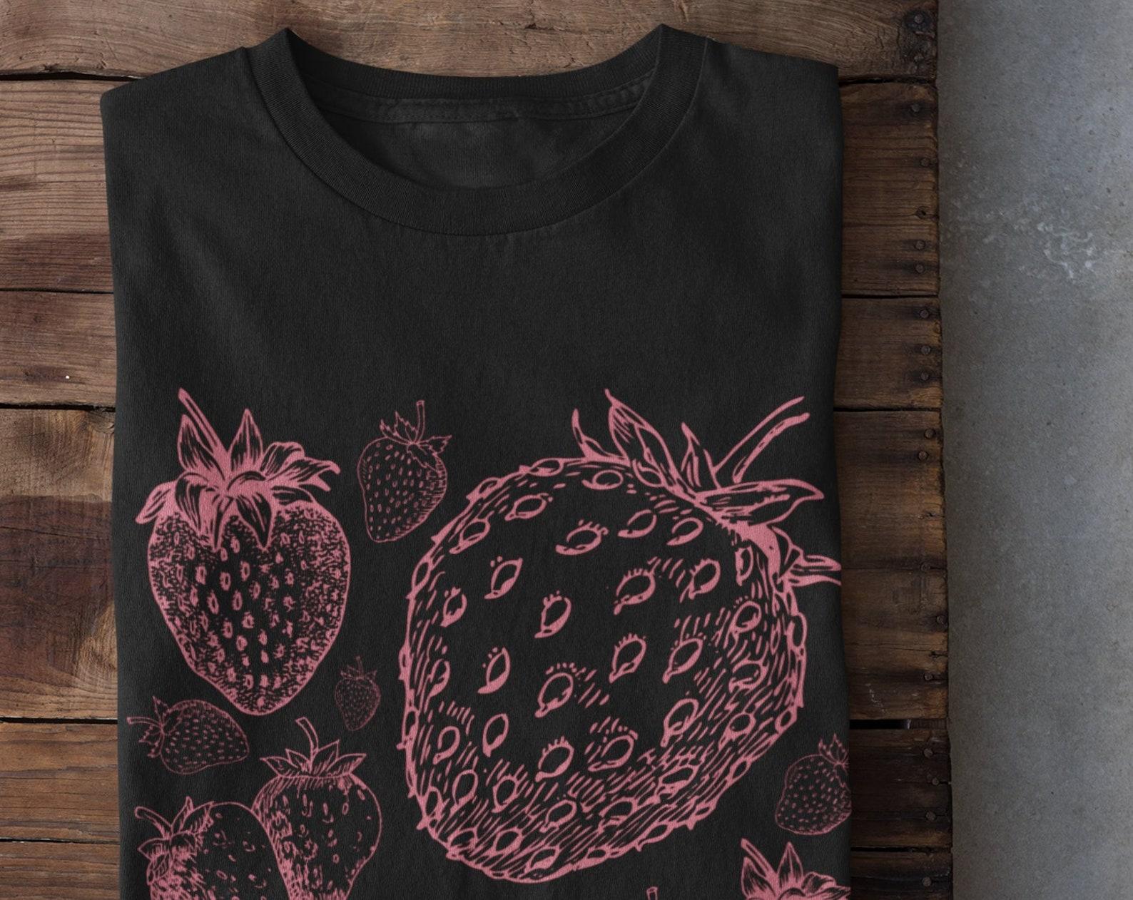 Cottagecore Strawberry Shirt, Pastel Goth Clothing, Kawaii Clothing, Strawberries T Shirt, Plant Lover Gift, Stawberry Top, Fruit Shirt, 2XL