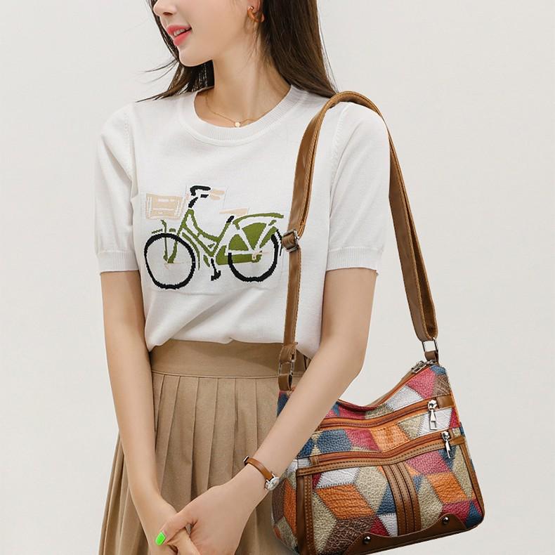 Trendy Color Block Women's Crossbody Bag with Multi-Zipper Design
