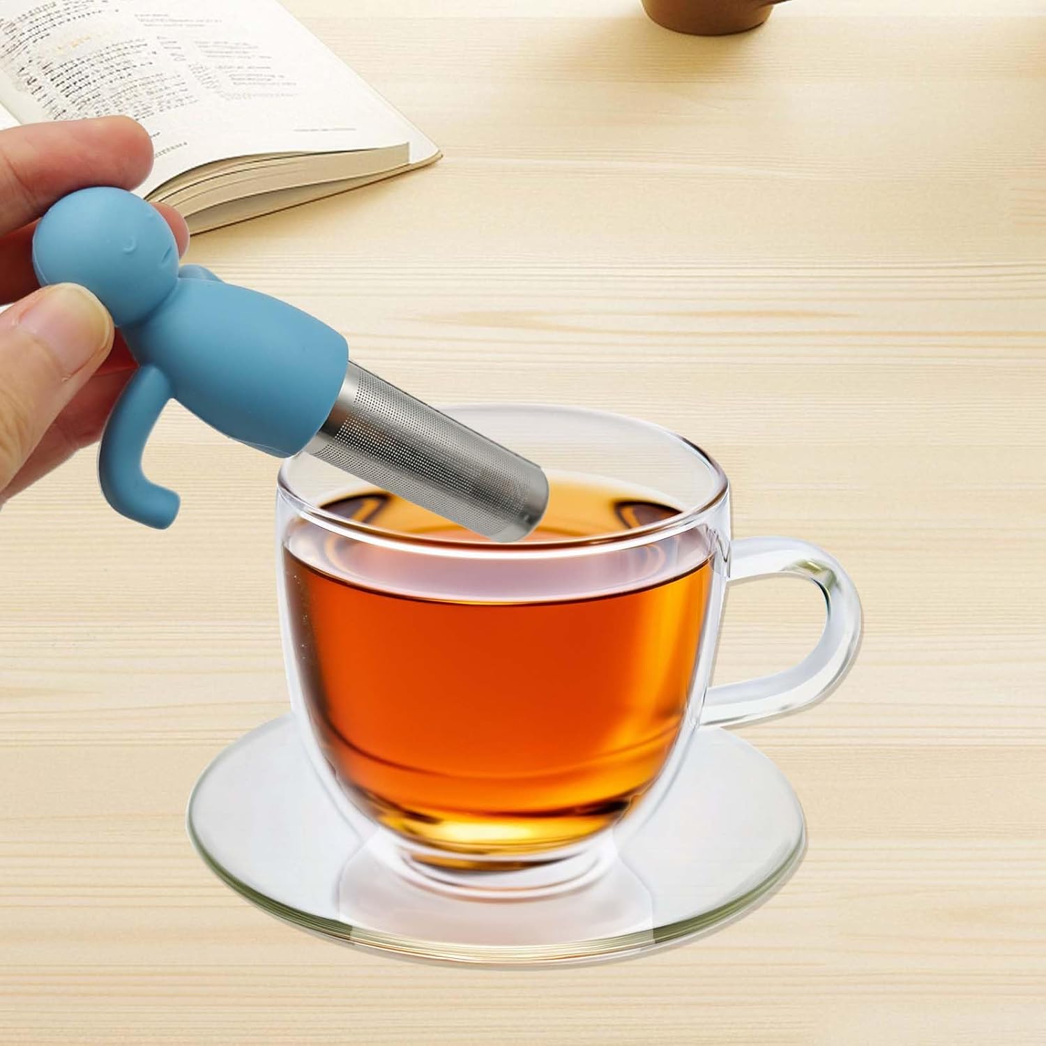 Cute Tea Infuser Ball with Silicone Handle, Stainless Steel Mesh Tea Infuser for Loose Leaf Tea, Blue Tea Steeper, Universal Fit for Cups and