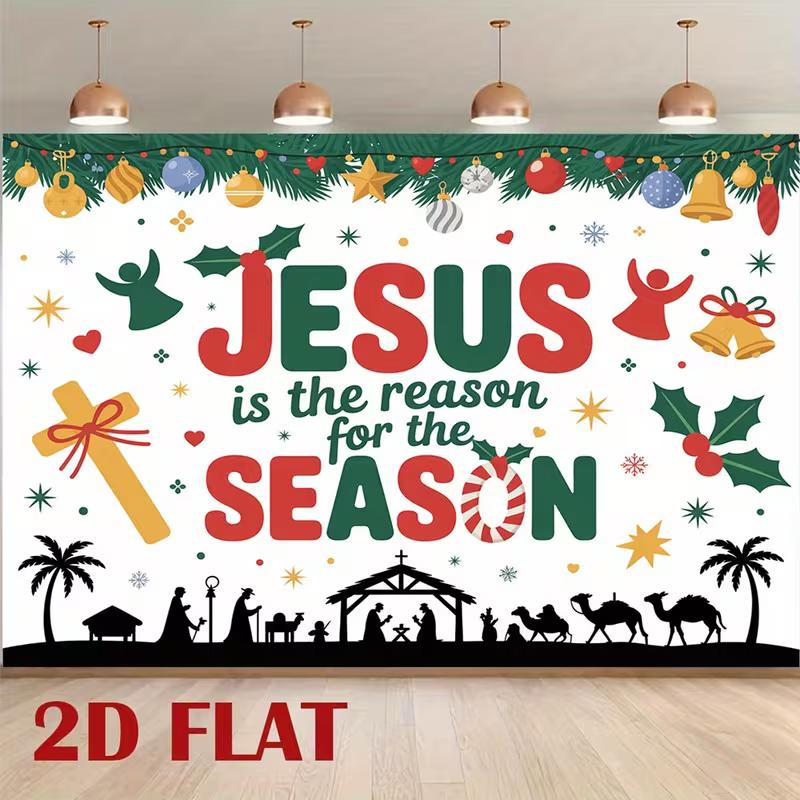 2D Jesus Is The Reason For The Season Christmas Backdrop Nativity Photography Background 47.2x31.5inch/120*80cm