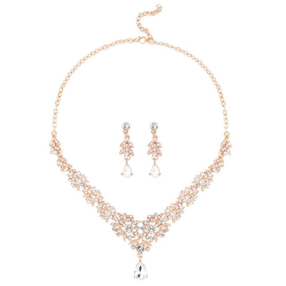 Bridal Necklace Earrings Set Wedding Jewelry Zircon Dress Accessories