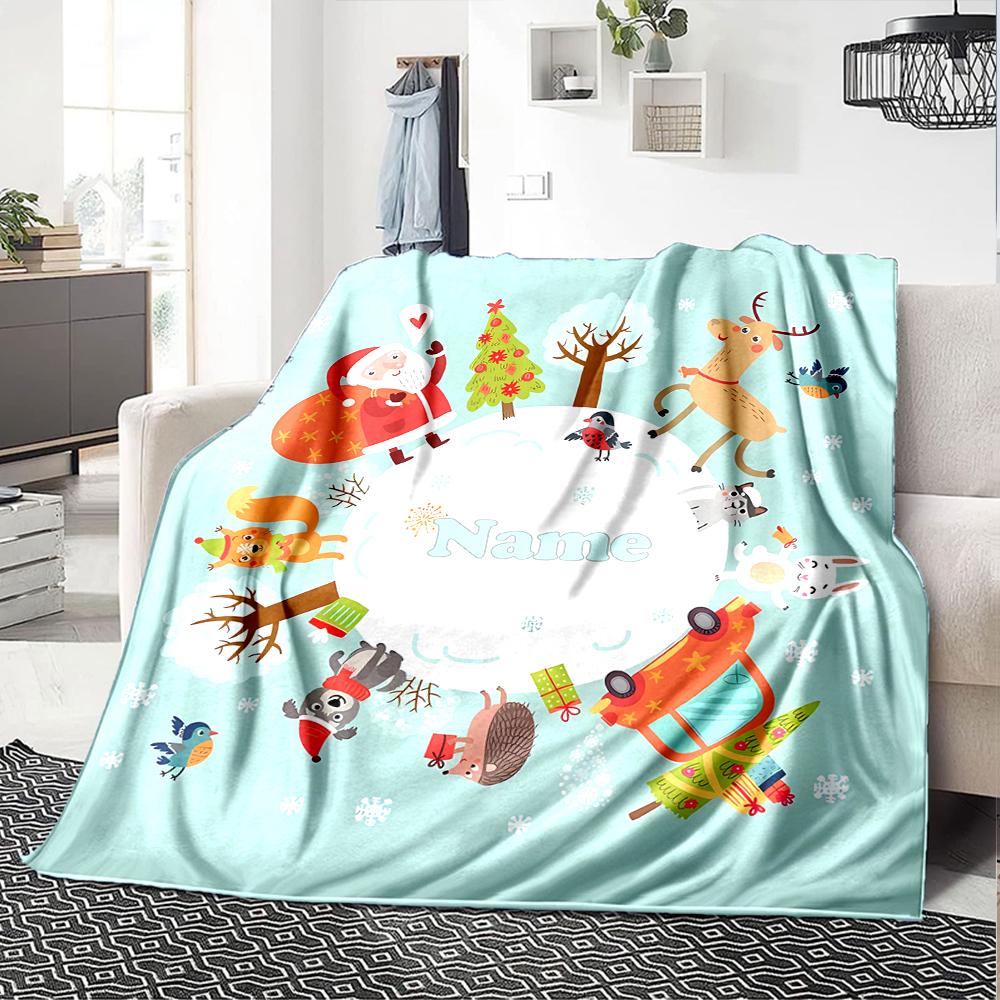 Custom Name Christmas Theme Printed Blanket - Perfect for Couch, Bed, Travel & Outdoor Use | Machine Washable, Cozy & Durable.