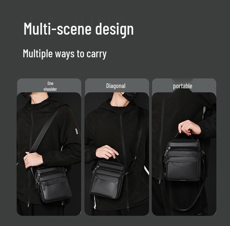 Men's Genuine Leather Crossbody Shoulder Bag - Top Grain Cowhide, Small Storage, Tool Bag
