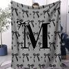 Trendy UltraCozy MultiUse Monogram Letter  Bow Blanket Soft Fluffy Decorative Couch Bed AllSeason Throw