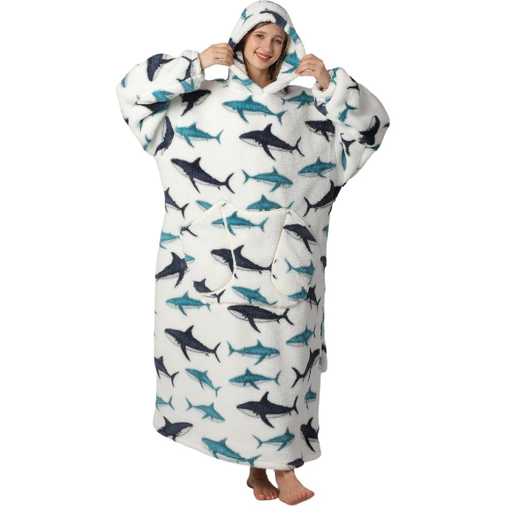 Wearable Blanket Hoodie for Adults Oversized Womens Blanket Hoodie Extra Long Blanket Hoodie with Big Pockets