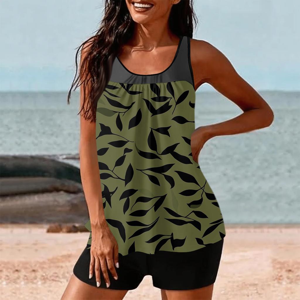 Damen Vintage Blumenprint Geteilter Badeanzug Sport Badeanzug