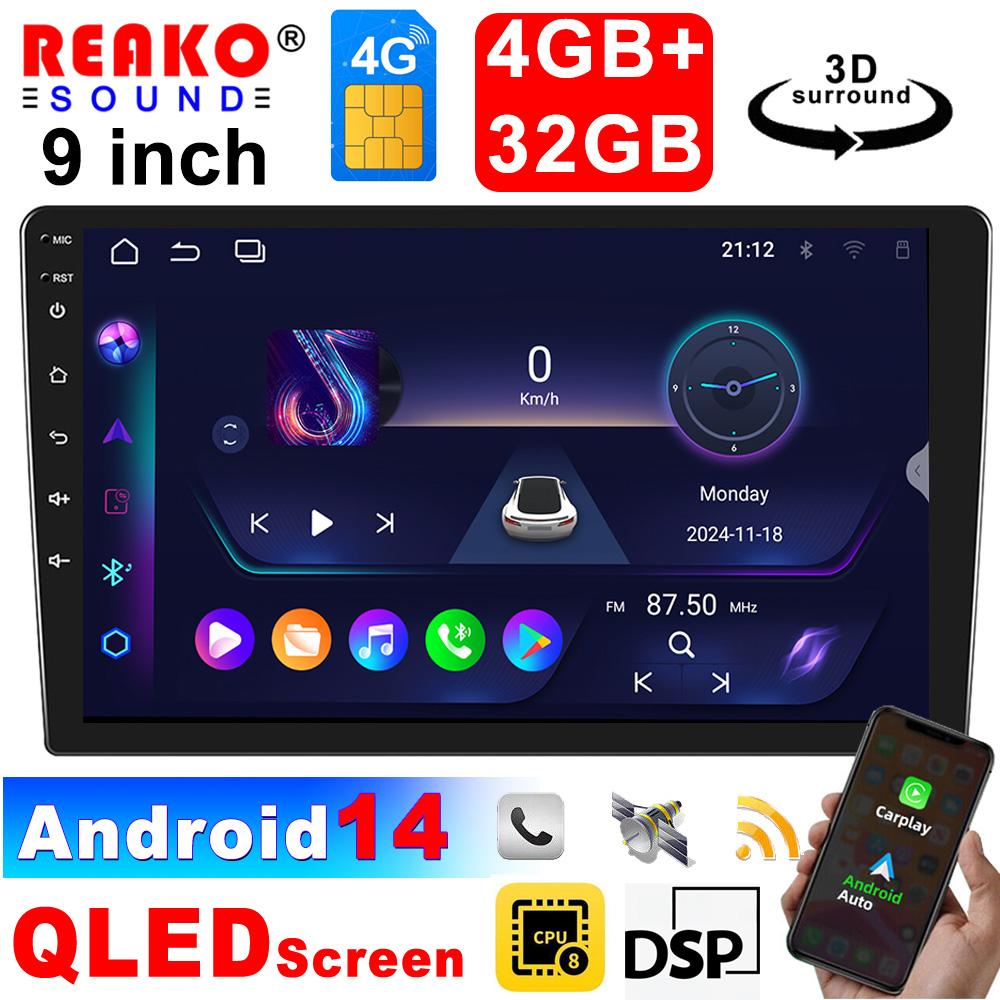 

2 din 7 9 10 дюймов Android 14 Carplay автомобильный радиоприемник мультимедийный плеер навигация GPS стерео для VW Ford Nissan Kia Honda Toyota 8 core 4GB+32GB CP