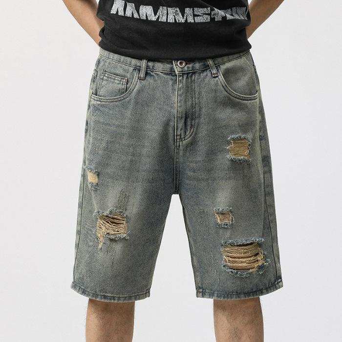 

Летние шорты из денима с высокой посадкой, новый стиль, рваные, прямые, пятиточечные для мужчин 36