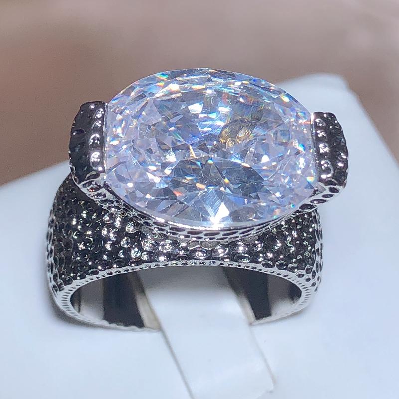 Classic Big Oval White Crystal Wedding Rings For Women Silver Color Large Oval Stone AAA CZ Zirconia Engagement Rings Jewelry 6 белый