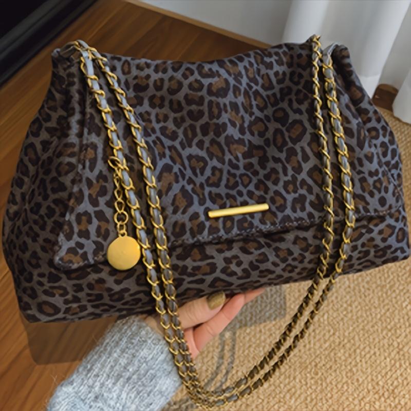 New Retro Fashion Leopard Print Women's Crossbody Bag, Versatile and Elegant Chain Shoulder Strap with Soft Hand Feel, Work Commuter Handbag