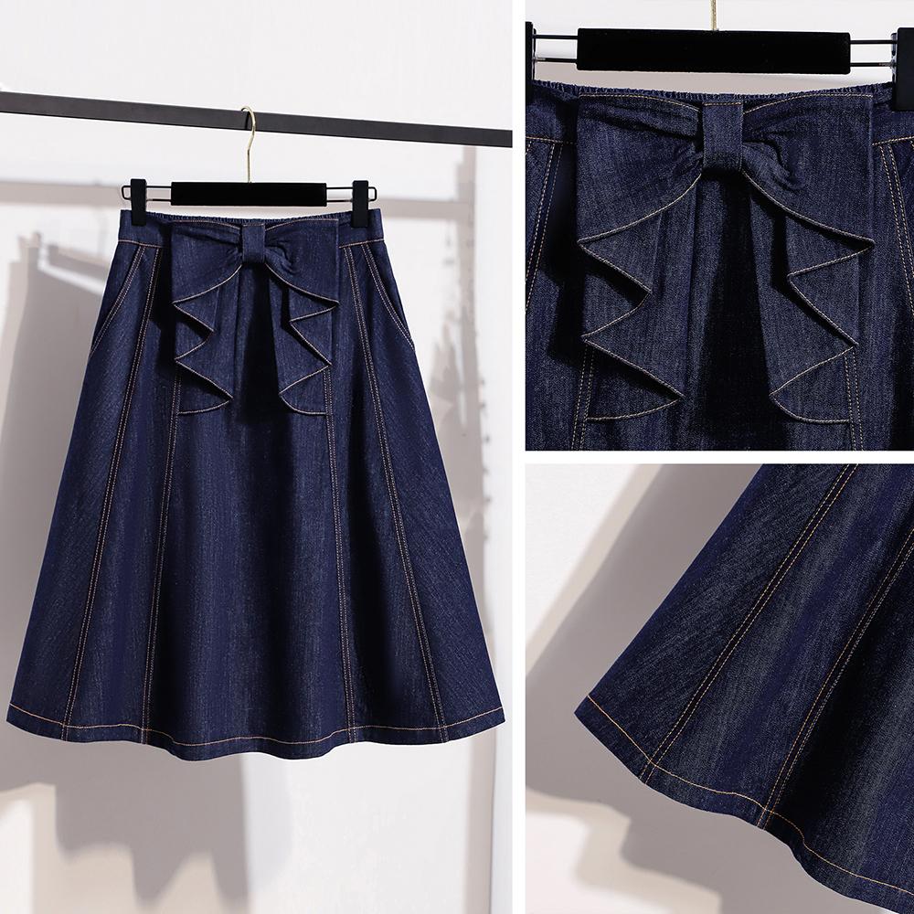 DIMANAF 2026 Summer Plus Size Women Skirts Elastic Waist Denim Blue Oversize Casual Lady Long Skirts Cotton Solid A-Line