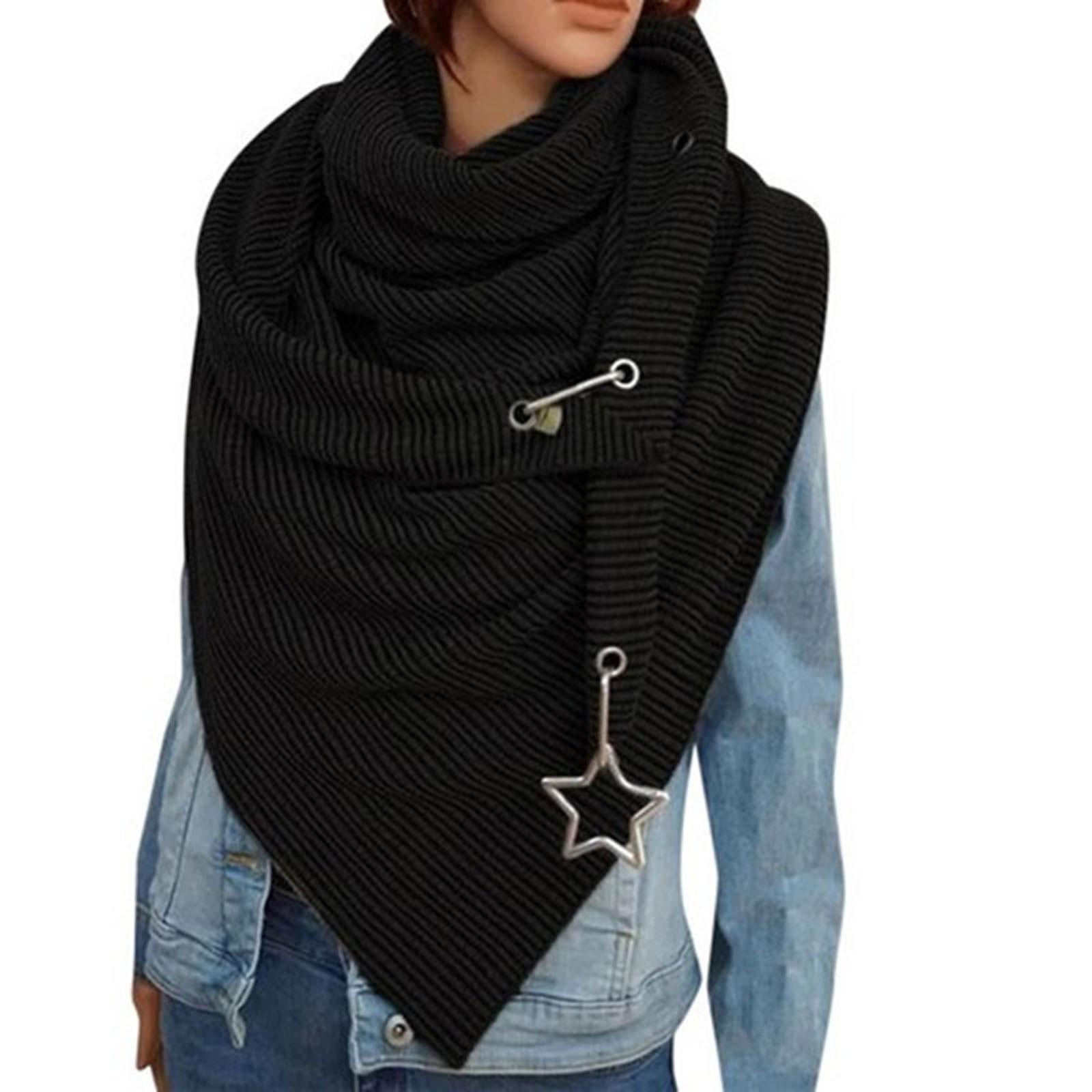 

Женский осенне-зимний модный утепленный однотонный шарф со звездами One Size чёрный