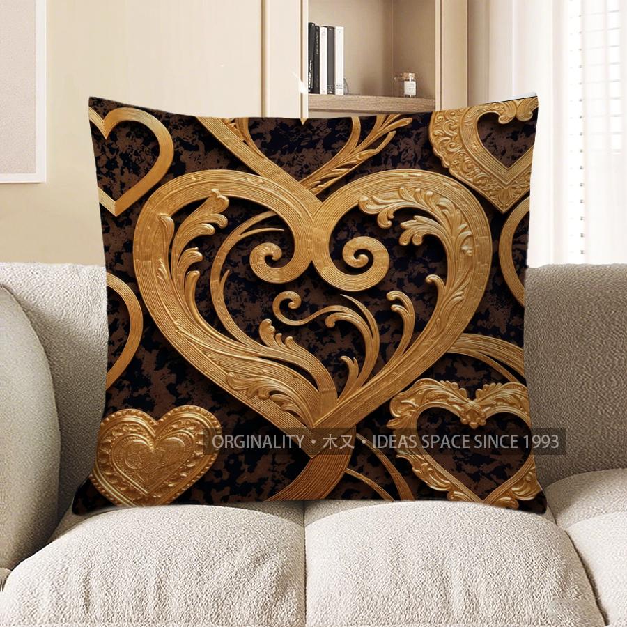 2D Gilt-Heart Patterned Cushion Covers For Home Decor Pattern Cushion Cover Suitable For Sofa Bedroom Car Pillow Cover