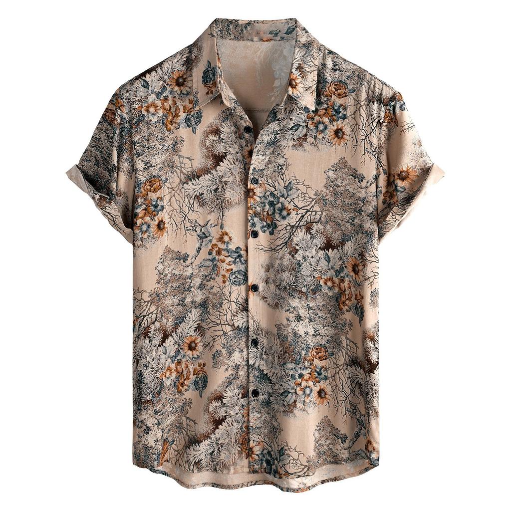 Men's Short Sleeved Shirt, Daily Fashion Printed Button Top, Chest Pocket Cardigan