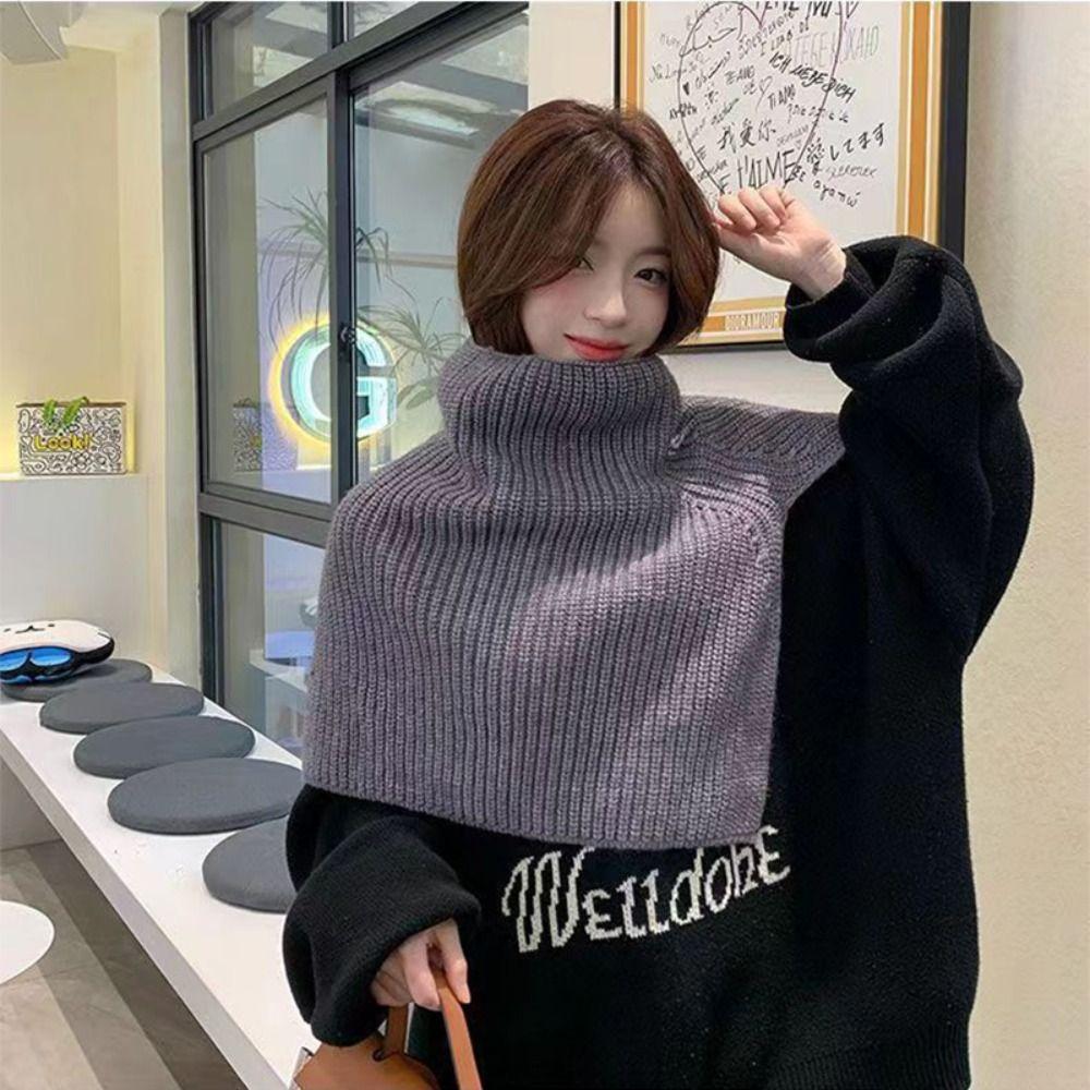 Warm Women Cape Pullover High Neck Scarf Elegant Knitted Shawl  Clothes Decoration Accessories