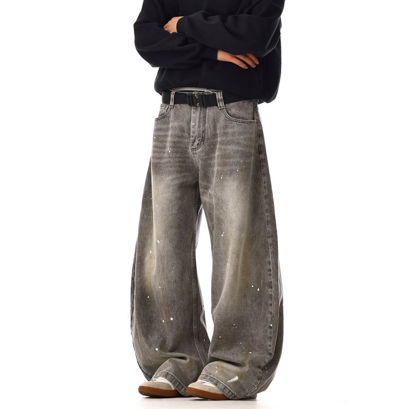 Retro Washed Distressed Splash Ink Jeans Men's and Women's Fashion Brand High-Grade American Street Couple Loose Casual Pants