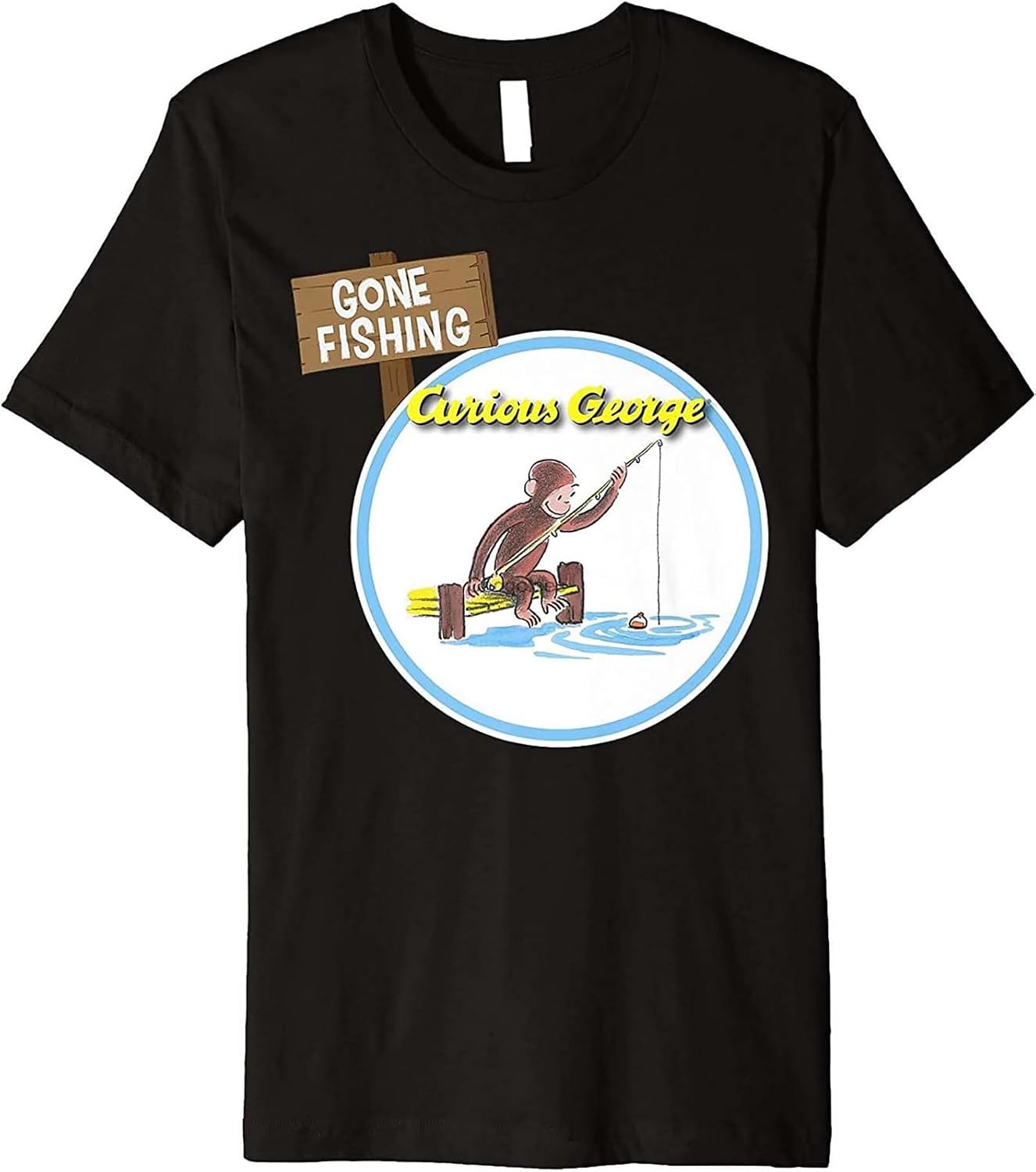 Men s Curious George Gone Fishing Circle Logo T Shirt XL чёрный