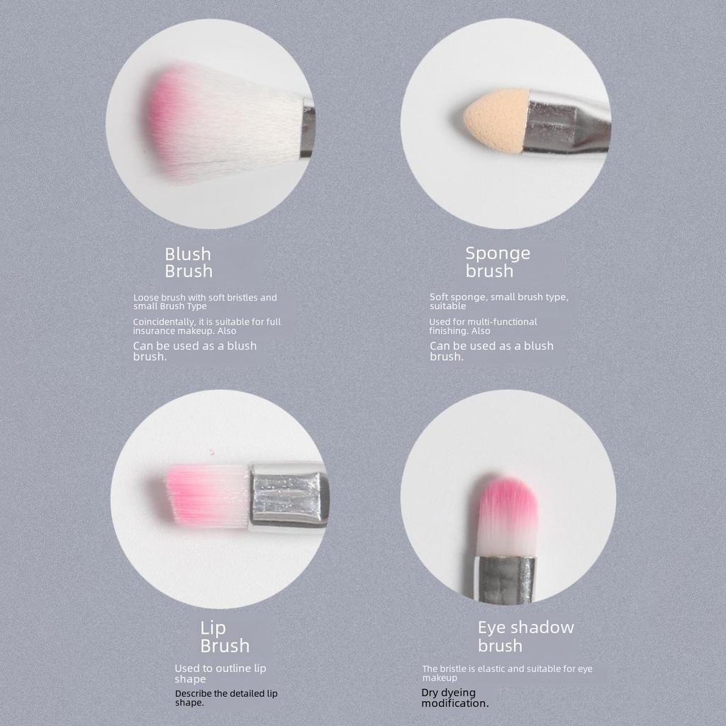 Set de pensule de machiaj din 5 piese: Pensule roz pentru fard de pleoape, blush, buze și sprâncene cu pieptene pentru sprâncene cu dublă utilizare